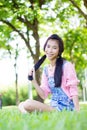 Teen beautiful girl pink shirt Denim Shorts Royalty Free Stock Photo