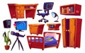 Teen bedroom furniture, bed, telescope and table Royalty Free Stock Photo