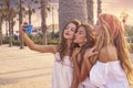 Teen best friends girls group shooting selfie Royalty Free Stock Photo