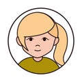 Teen blonde ponytail hair cartoon, round line icon