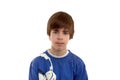 Teen in blue isolated on white Royalty Free Stock Photo
