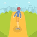 Teen Boy in Baseball Cap Riding Skateboard Outdoor with Cityscape Background Vector Illustration