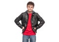 Teen boy in black leather jacket Royalty Free Stock Photo