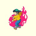 Teen boy in cap and riding on skateboard. character Royalty Free Stock Photo