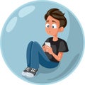 Teen Boy Checking Smartphone Living in a Bubble Royalty Free Stock Photo