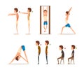 Teen Boy Demonstrating Wrong and Correct Spine Posture Vector Set