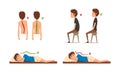 Teen Boy Demonstrating Wrong and Correct Spine Posture Vector Set Royalty Free Stock Photo