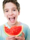 Teen Boy Eating a Slice of Watermelon
