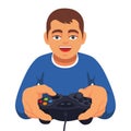 Teen boy gaming with gamepad controller