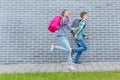 Teen boy and girl back to school Royalty Free Stock Photo