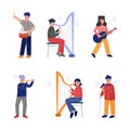 Teen Boy and Girl Playing Musical Instrument as Talented Musician Character Vector Set