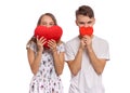 Teen boy and girl on white Royalty Free Stock Photo