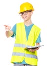 Teen boy in hard hat Royalty Free Stock Photo