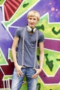 Teen boy with headphones Royalty Free Stock Photo