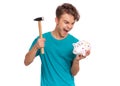 Teen boy holding piggy bank Royalty Free Stock Photo