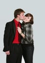 Teen boy kissing girl on cheek Royalty Free Stock Photo