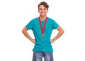 Teen boy with medal