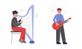 Teen Boy Playing Harp and Guitar as Talented Musician Character Vector Set Royalty Free Stock Photo