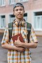 Teen boy portrait on the way to school, education and back to school concept Royalty Free Stock Photo