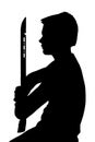 Teen Boy Silhouette Ninja Kid Holding Samurai Sword Royalty Free Stock Photo