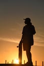 Teen boy silhouette with skateboard on summer day Royalty Free Stock Photo