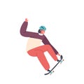 Teen Boy Skateboarding Activity. Isolated Child Skating on Longboard, Jump and Making Stunts or Tricks, Skater Sport