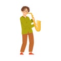 Teen Boy Standing and Playing Saxophone Performing on Stage Vector Illustration Royalty Free Stock Photo