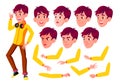 Teen Boy Vector. Teenager. Pretty, Youth. Face Emotions, Various Gestures. Animation Creation Set. Isolated Flat Cartoon