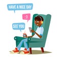 Teen Boy Vector. Young Teen Boy Smiling. Teens Chatting On Messenger. Flat Cartoon Illustration Royalty Free Stock Photo