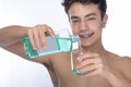 Teen boy wearing braces on white background Royalty Free Stock Photo