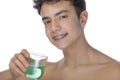 Teen boy wearing braces on white background Royalty Free Stock Photo