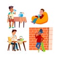 Teen Boys Drinking Water And Beverage Set Vector