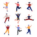 Teen Boys and Girls Happily Jumping Collection, Emotional School Children Having Fun Vector Illustration Royalty Free Stock Photo