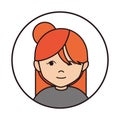Teen cartoon character portrait female, round line icon