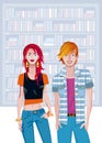 Teen Caucasian Couple In A Library Royalty Free Stock Photo