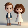 teen children couple looking at you in 3D render style, Generative AI