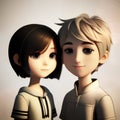 teen children couple looking at you in 3D render style, Generative AI