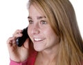 Teen closeup teen girl on cell phone on white back Royalty Free Stock Photo