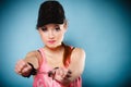 Teen crime - teenager girl in handcuffs Royalty Free Stock Photo