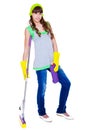 Teen with detergent and mop Royalty Free Stock Photo