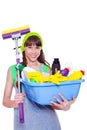 Teen with detergents and mop Royalty Free Stock Photo