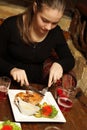 Teen eats chicken tabaka Royalty Free Stock Photo