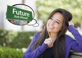 Teen Female with Thought Bubble of Future Green Road Sign Royalty Free Stock Photo