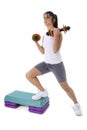 Teen Girl On Aerobic Step With Hand Weights