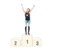 Teen girl, arms in the air, celebrating victory, Royalty Free Stock Photo