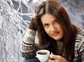 Teen girl attractive drinking coffee