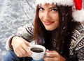 Teen girl attractive drinking coffee