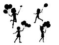teen girl with balloons isolated vector Silhouettes