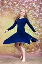 Teen girl in blue dance costume Royalty Free Stock Photo