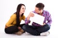 Teen girl and boy with white laptop Royalty Free Stock Photo